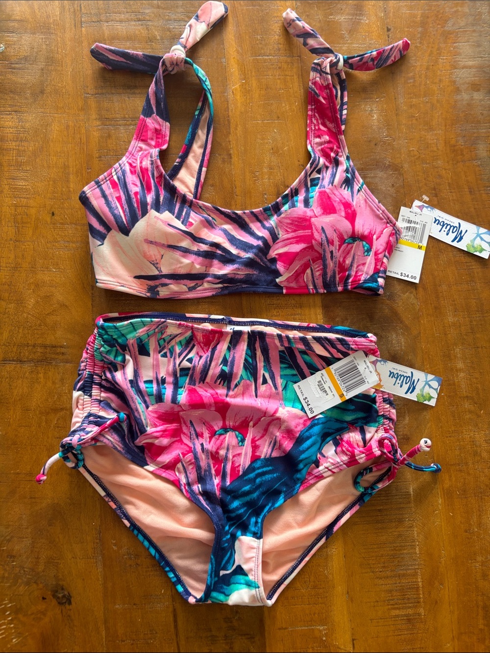 Malibu Pink and Blue Tropical Floral Bikini Set **top Medium bottom Small**